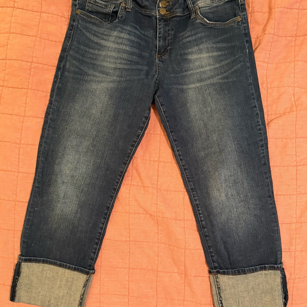 Kut Ankle Cropped Jeans with Vintage Wash and Wide Cuff